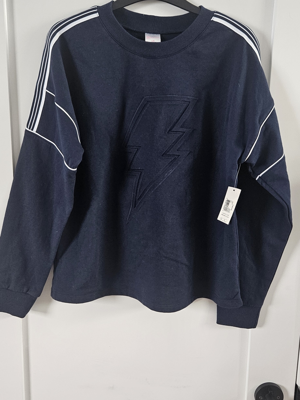 NWT NOBO LIGHTNING BOLT SWEATSHIRT. Navy Blue w/fun embossed Bolt L (11-13)